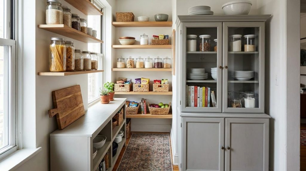 Kitchen pantry ideas styled for a small apartment or rental home