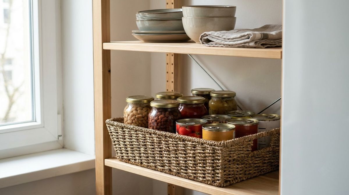 A Backup Basket for Overflow Cans idea for kitchen pantry ideas in a small rental A Backup Basket for Overflow Cans idea for kitchen pantry ideas in a small rental