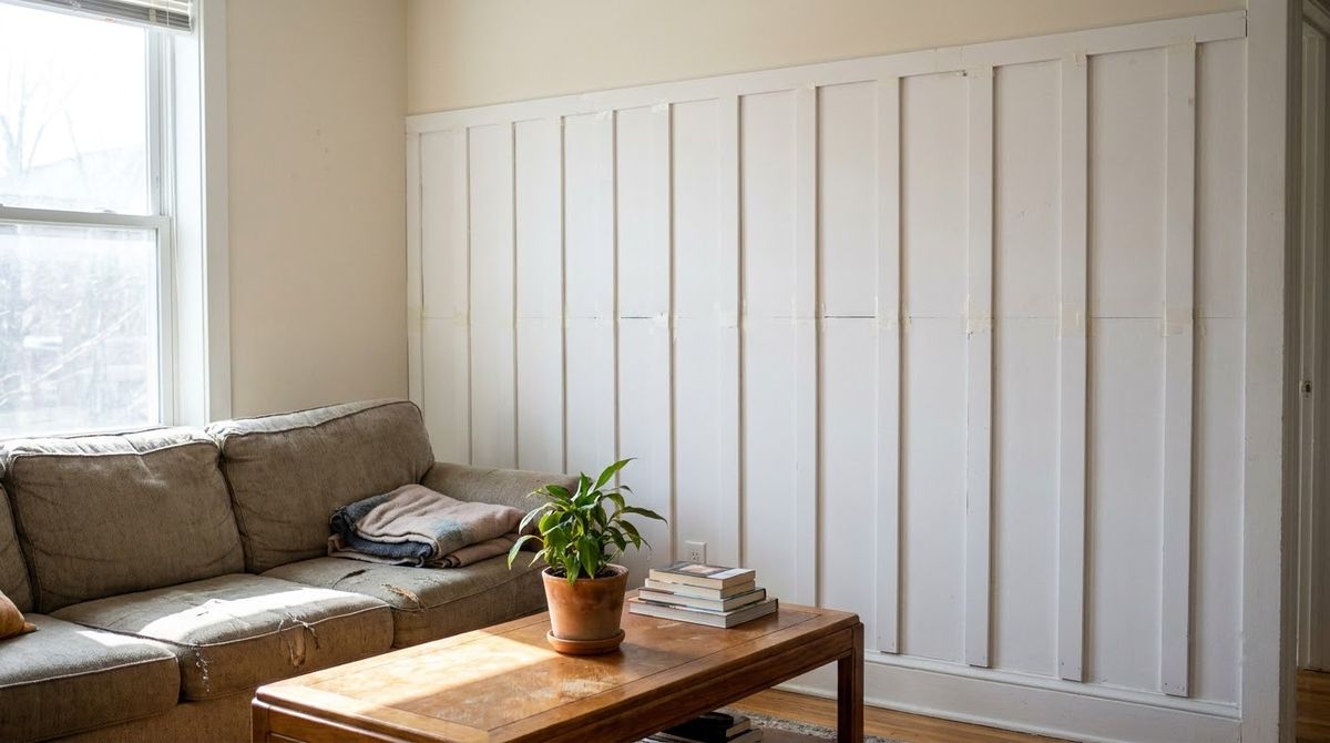 Foam-Core Board and Batten idea for renter friendly wall panels in a small rental Foam-Core Board and Batten idea for renter friendly wall panels in a small rental