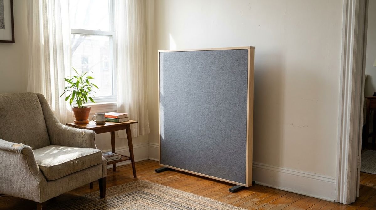 A Floor-Standing Acoustic Screen idea for renter friendly wall panels in a small rental A Floor-Standing Acoustic Screen idea for renter friendly wall panels in a small rental