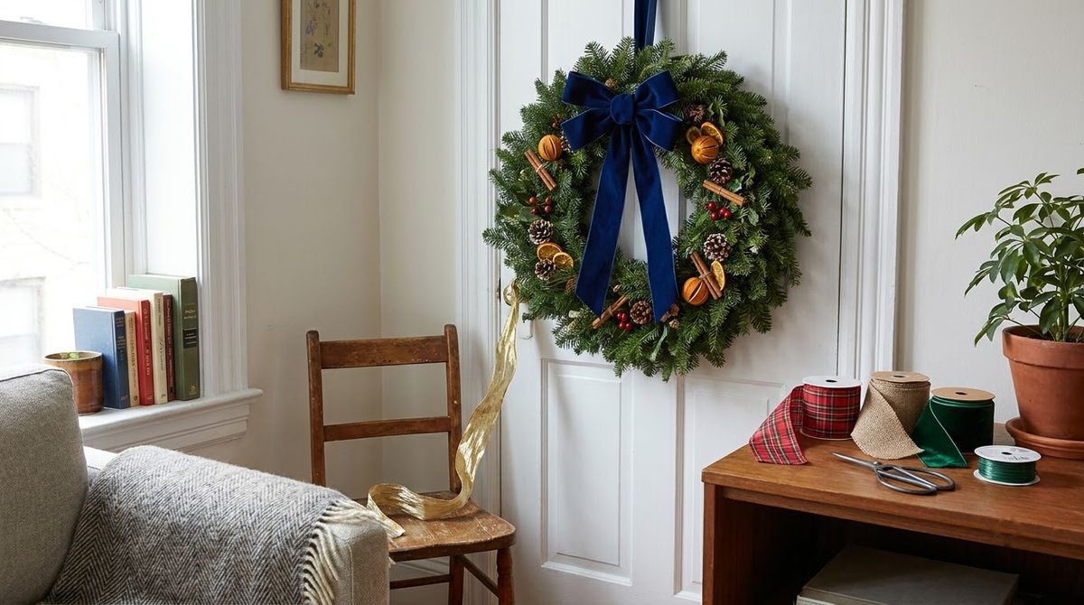 The Ribbon Swap idea for winter wreath ideas in a small rental