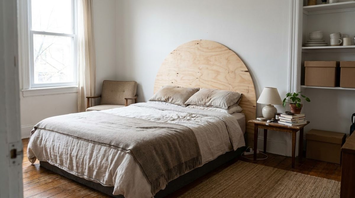 A Plywood Arch You Cut Yourself idea for headboard ideas in a small rental A Plywood Arch You Cut Yourself idea for headboard ideas in a small rental