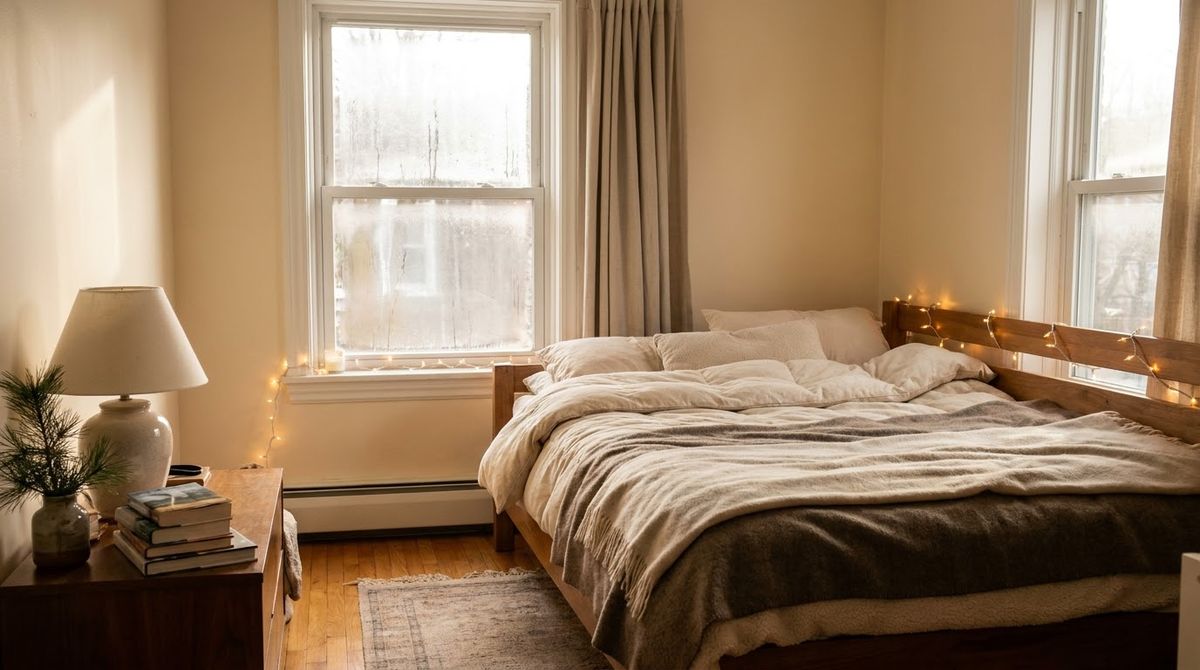Move the Bed Off the Coldest Wall idea for winter bedroom decor in a small rental Move the Bed Off the Coldest Wall idea for winter bedroom decor in a small rental