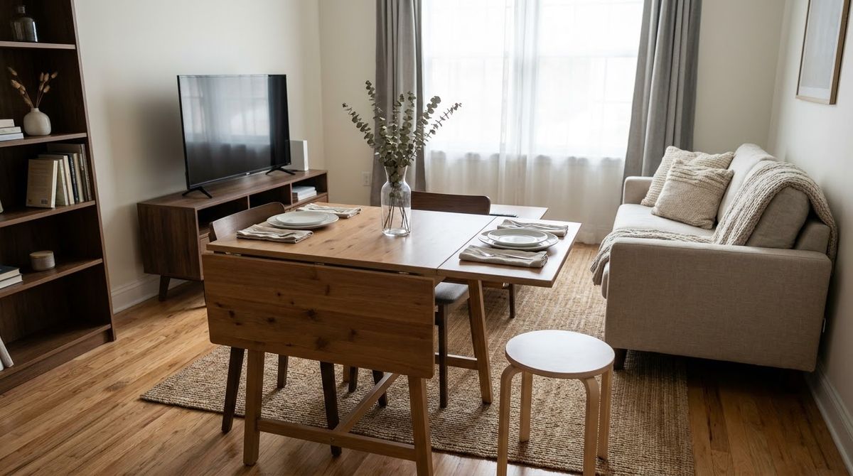 A Drop-Leaf Table in the Middle idea for small living room dining room combo layout ideas A Drop-Leaf Table in the Middle idea for small living room dining room combo layout ideas