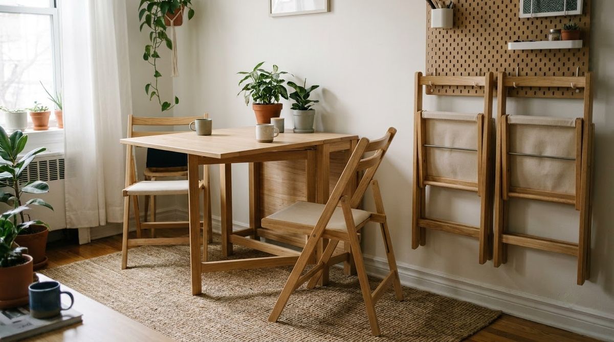 Folding Chairs That Hang or Slide idea for small living room dining room combo layout ideas Folding Chairs That Hang or Slide idea for small living room dining room combo layout ideas