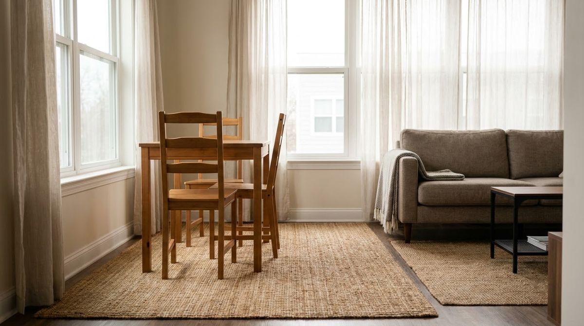 A Rug Under the Table idea for small living room dining room combo layout ideas A Rug Under the Table idea for small living room dining room combo layout ideas