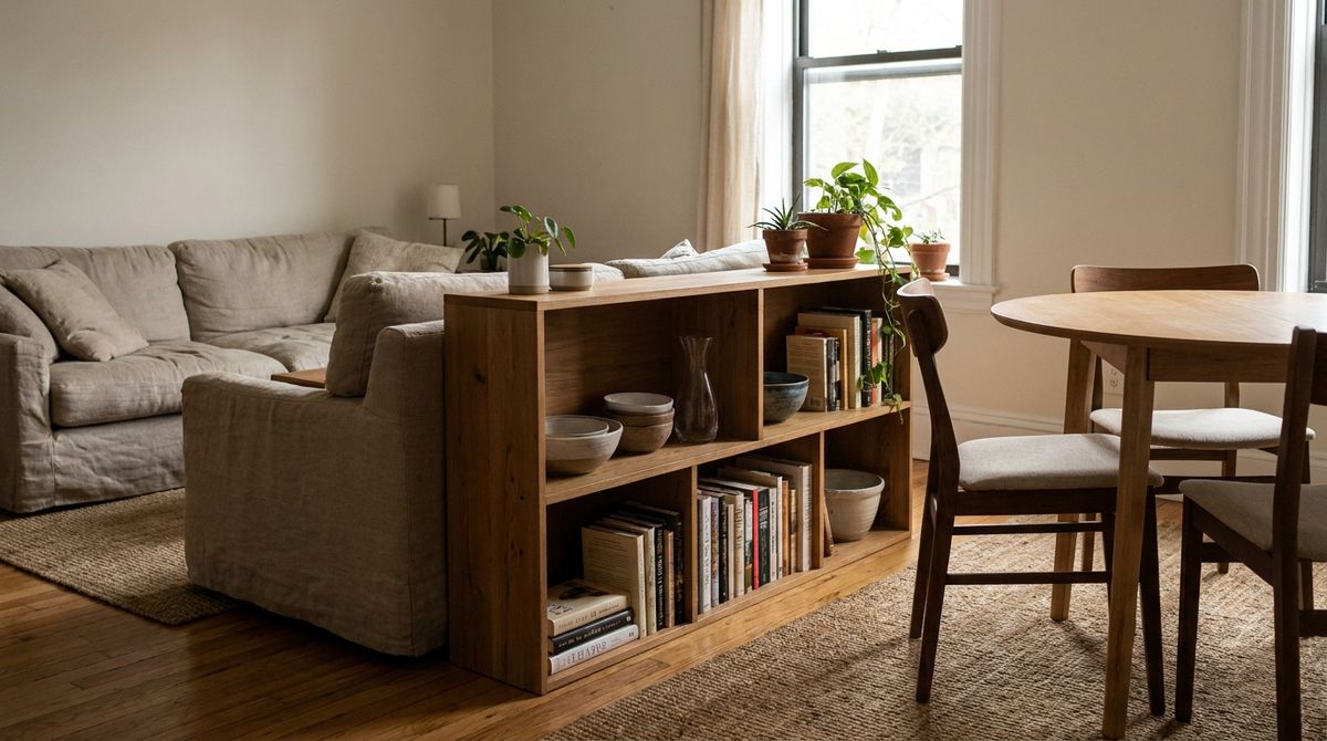 A Low Shelf Divider idea for small living room dining room combo layout ideas A Low Shelf Divider idea for small living room dining room combo layout ideas