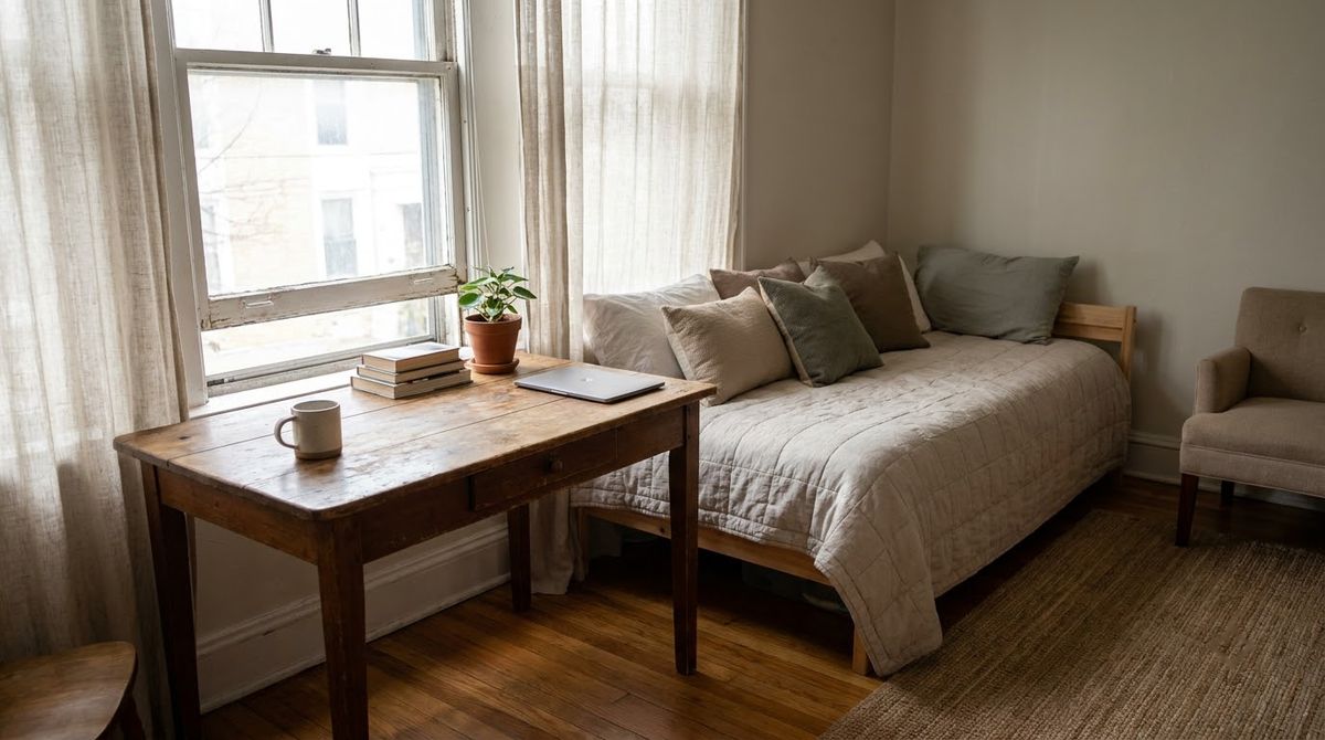 The Studio Apartment Window Table idea for small living room dining room combo layout ideas The Studio Apartment Window Table idea for small living room dining room combo layout ideas