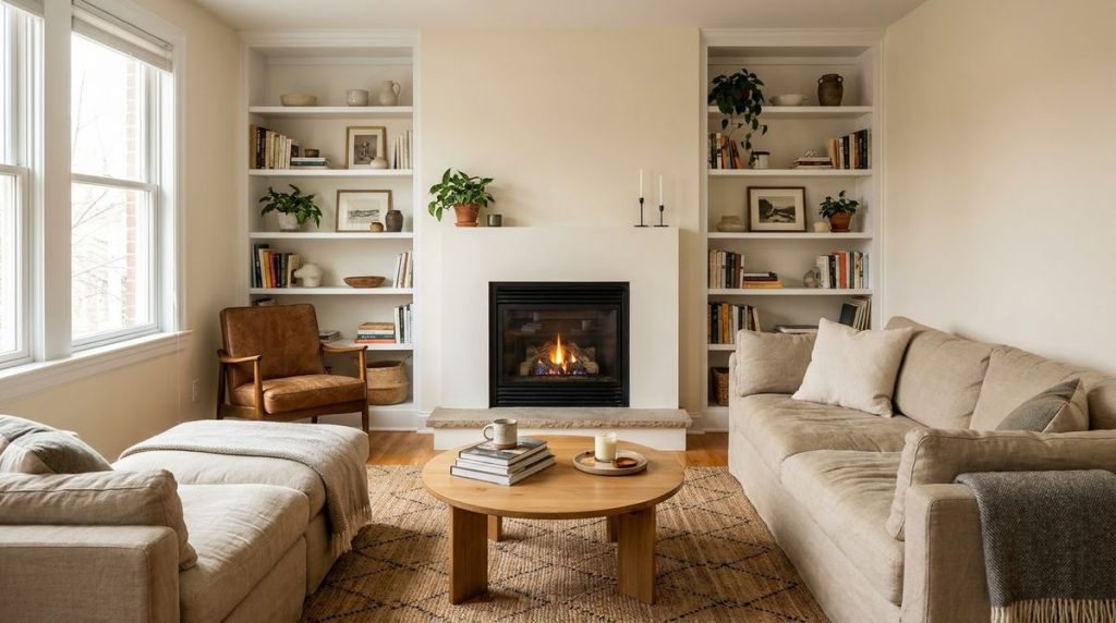 Small living room ideas with fireplace styled for a small apartment or rental home