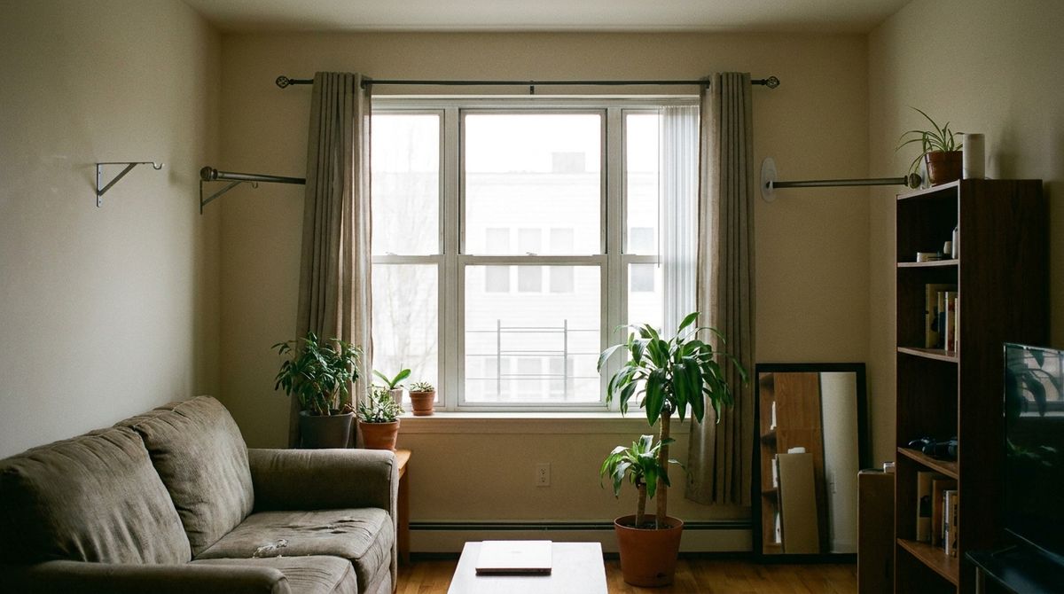 Brackets Only Where the Lease Allows idea for renter friendly curtains in a small rental Brackets Only Where the Lease Allows idea for renter friendly curtains in a small rental