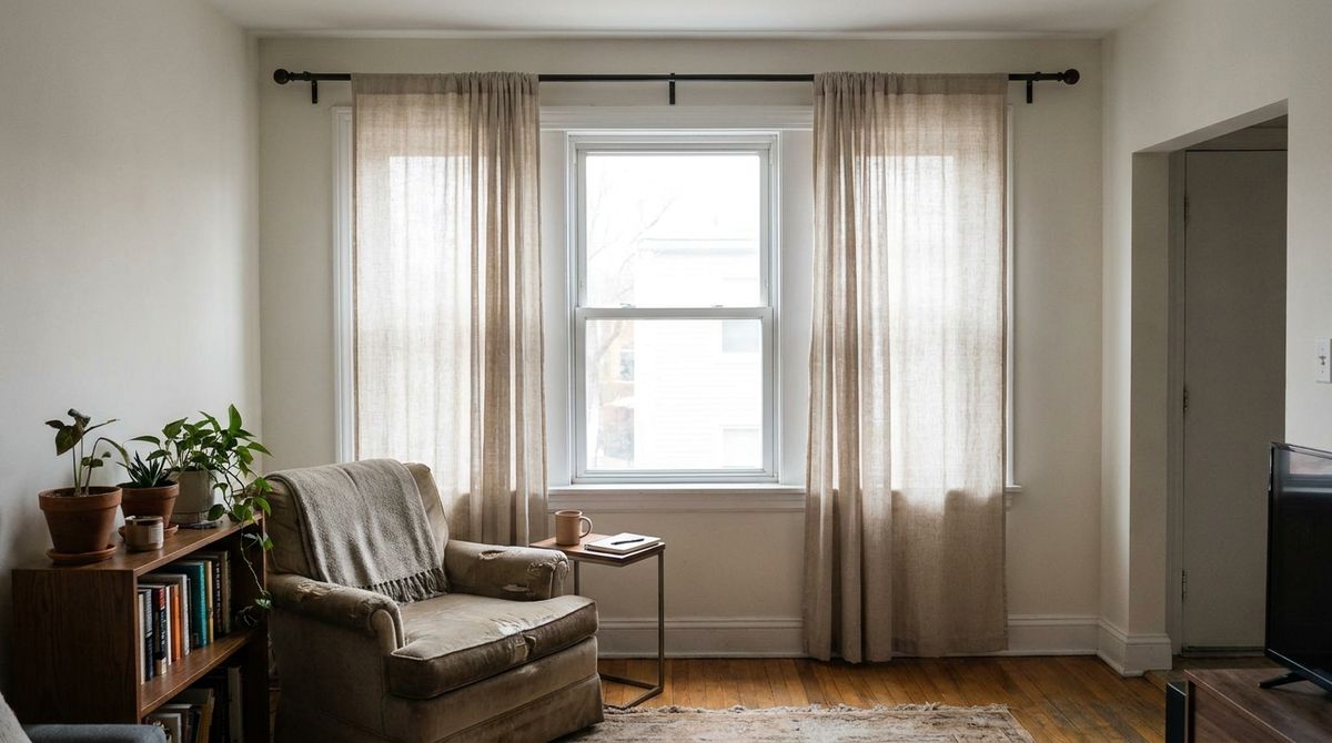 Hang High and Wide idea for renter friendly curtains in a small rental Hang High and Wide idea for renter friendly curtains in a small rental