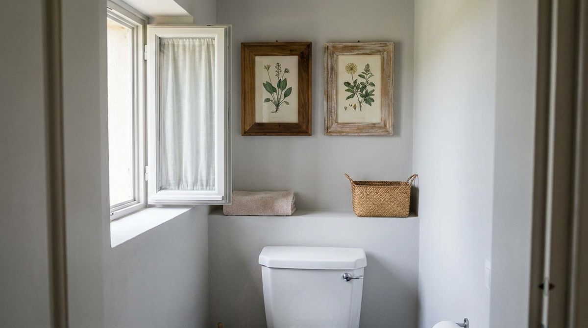 A Pair of Frames Over the Toilet idea for small bathroom wall decor ideas
