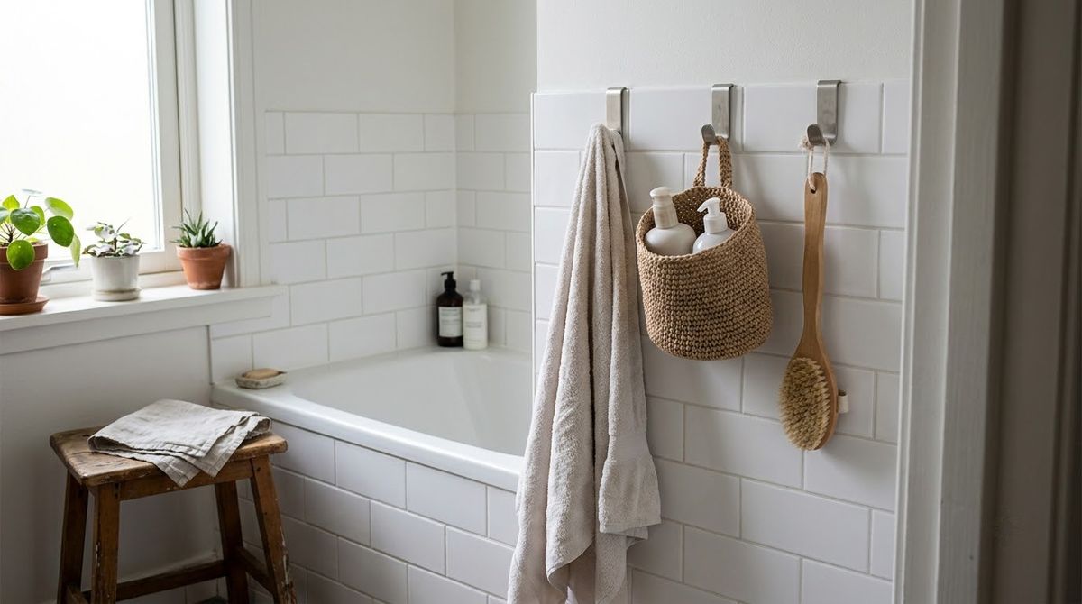 Stainless Hooks Made for the Shower idea for small bathroom wall decor ideas
