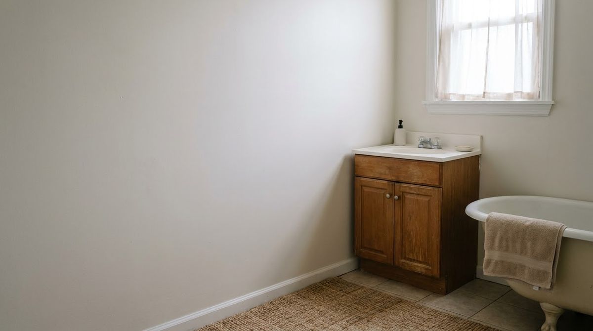 A Deliberately Empty Wall idea for small bathroom wall decor ideas in a small rental