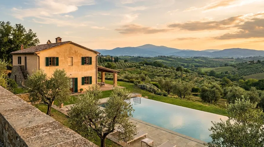 Illustration of a villa in Lucca & hills
