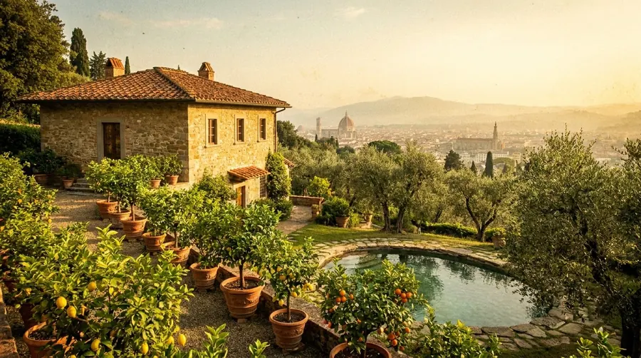 Illustration of a villa in Florence countryside