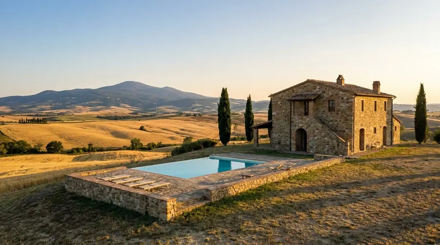 Illustration of a villa in Val d'Orcia
