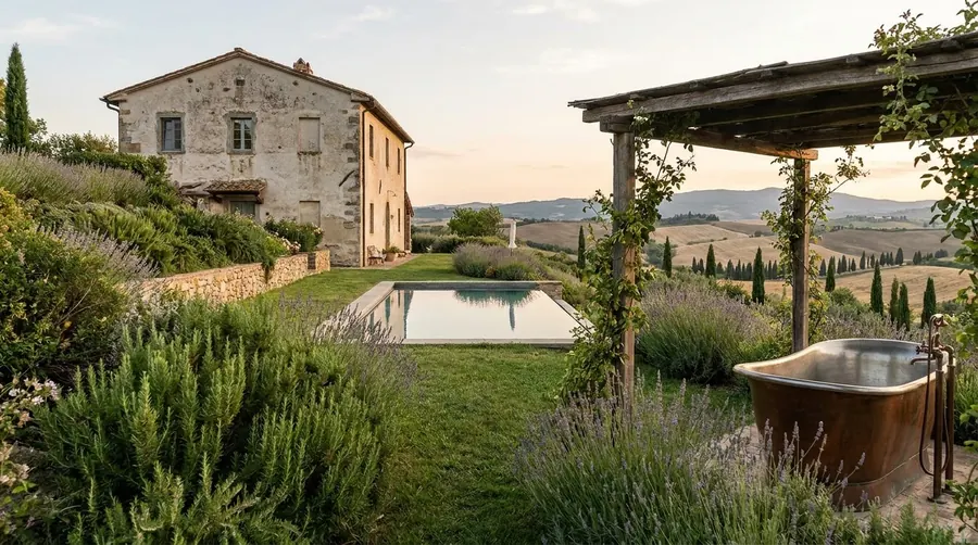 Illustration of a villa in Val d'Orcia