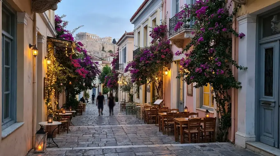 Illustration of a street in Athens