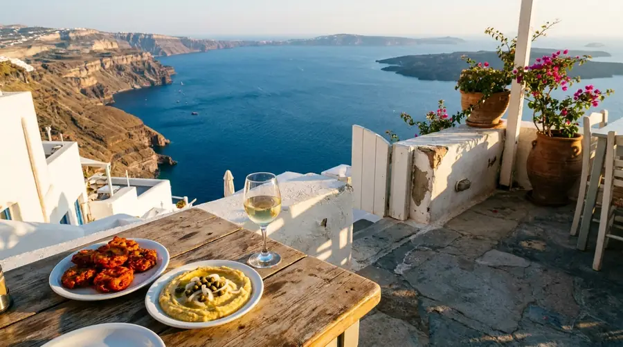Illustration of a street in Santorini