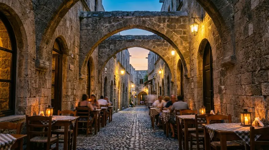 Illustration of a street in Rhodes