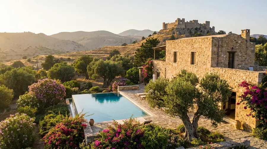 Illustration of a villa in Rhodes