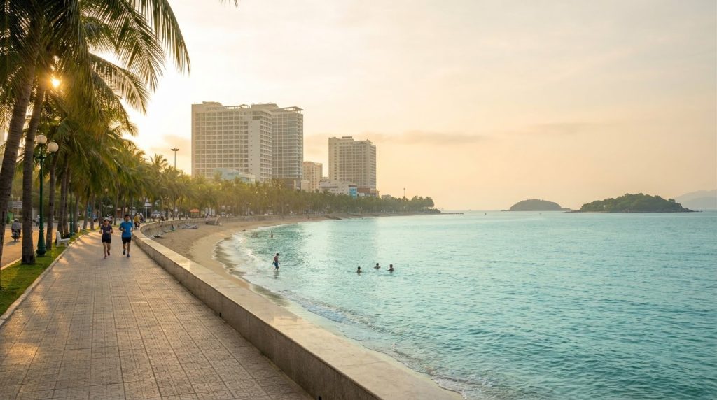 Illustration of Nha Trang beach and the Tran Phu seafront, for a guide to the best hotels in Nha Trang