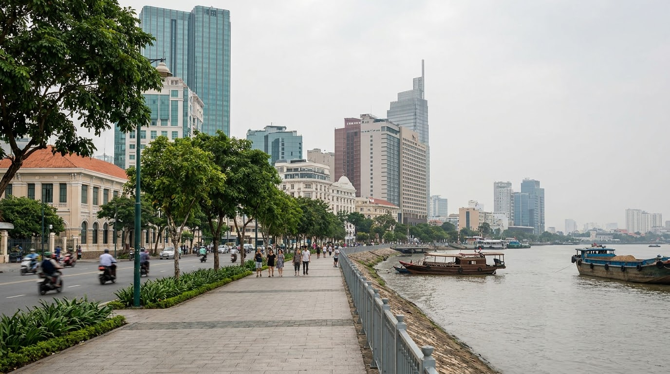 District 1: Dong Khoi and Nguyen Hue in Ho Chi Minh City, Vietnam: AI illustration of the area