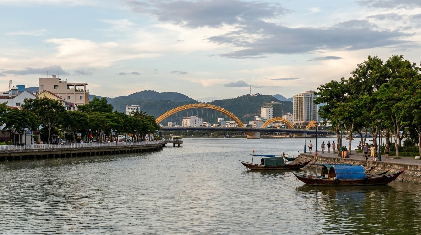 Han River and Hai Chau in Da Nang, Vietnam: AI illustration of the area