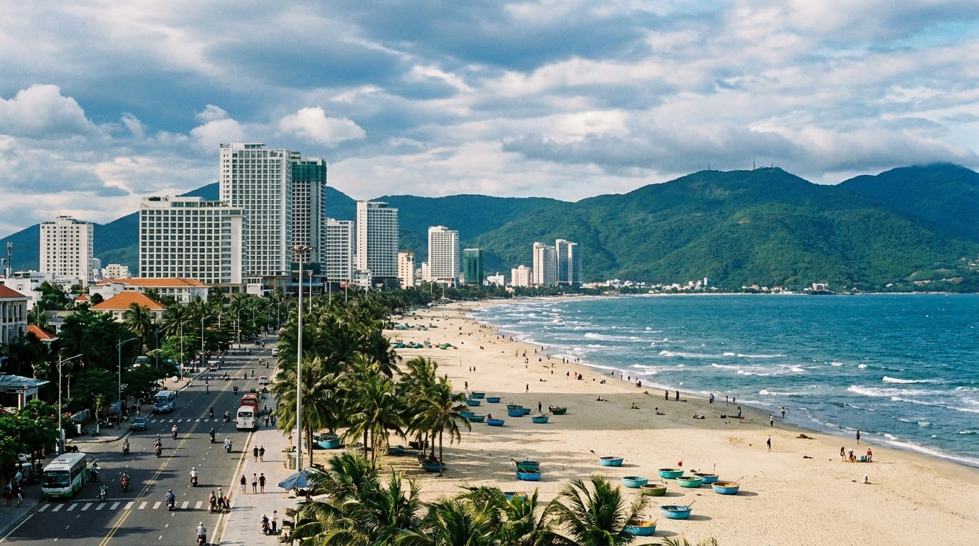My Khe and Bac My An beachfront in Da Nang, Vietnam: AI illustration of the area