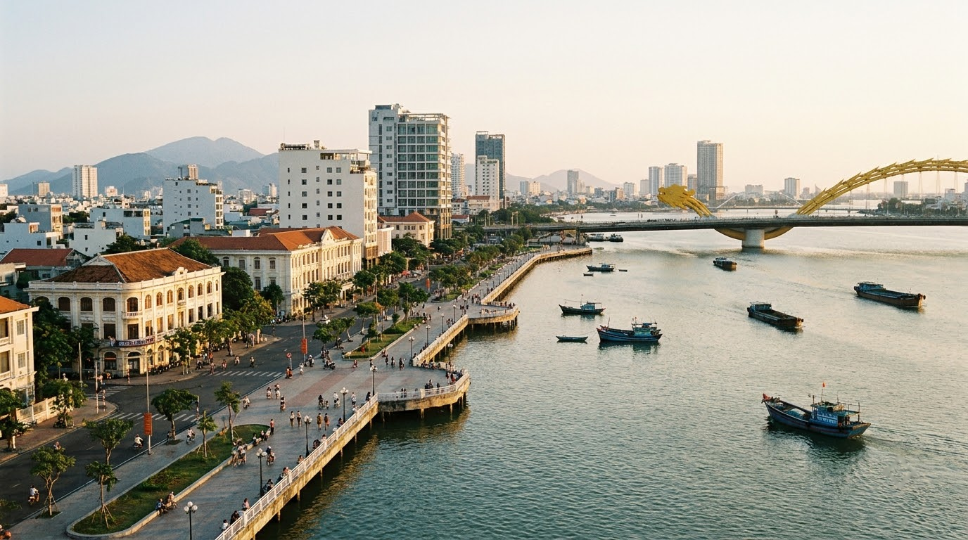 Han River and Hai Chau in Da Nang, Vietnam: AI illustration of the area