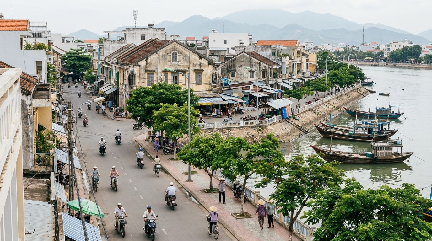 Old town and Xom Moi in Nha Trang, Vietnam: AI illustration of the area