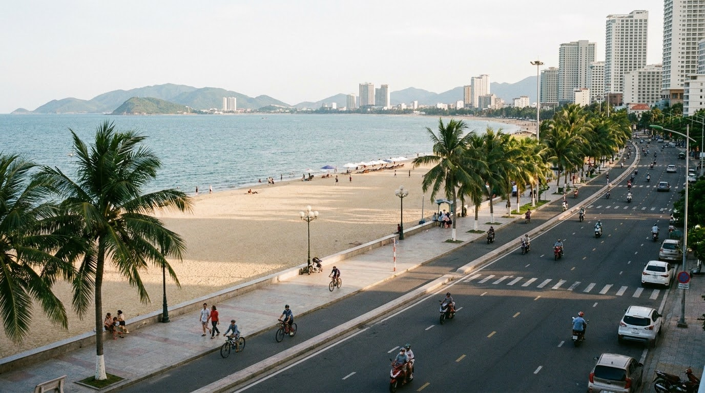 Tran Phu beachfront in Nha Trang, Vietnam: AI illustration of the area