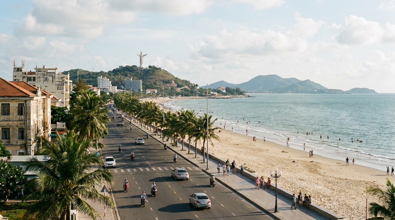 Back Beach in Vung Tau, Vietnam: AI illustration of the area