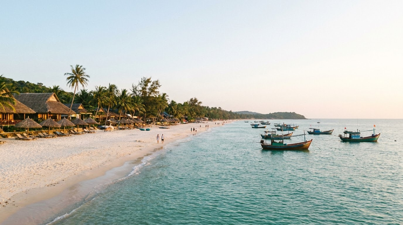 Long Beach resort coastline on Phu Quoc island, Vietnam: AI illustration